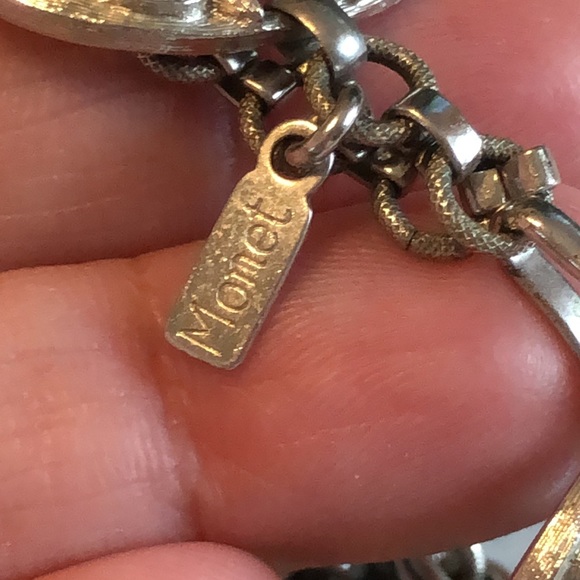 Vintage Monet Brushed and Polished Silver Tone 3 Chain Necklace - Picture 3 of 3